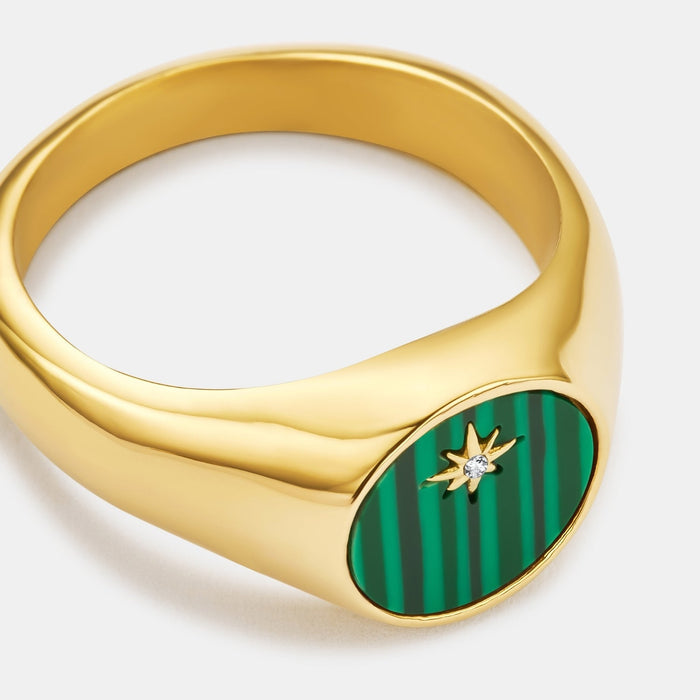 Malachite North Star Signet Ring (Gold)