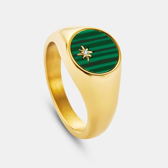 Malachite North Star Signet Ring (Gold)